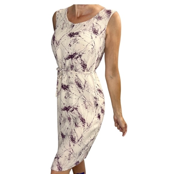 Vintage beige wine print sleeveless belted midi dress - Picture 1 of 11